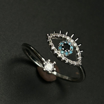 18k White Gold Plated Women’s Evil Eye Ring