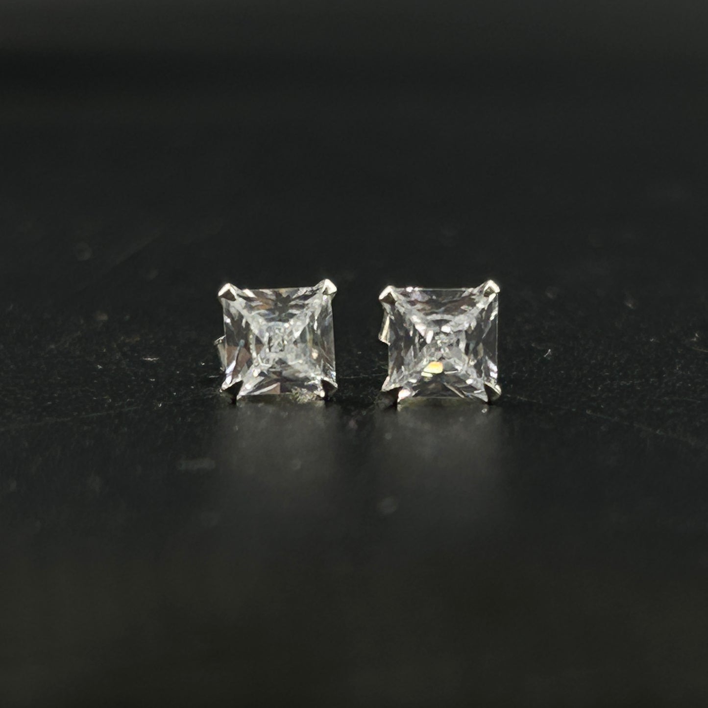 Pure Silver Stud Earrings - Princess Cut