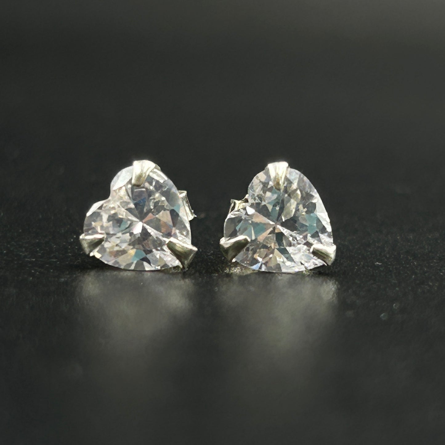 Pure Silver Stud Earrings - Heart Cut