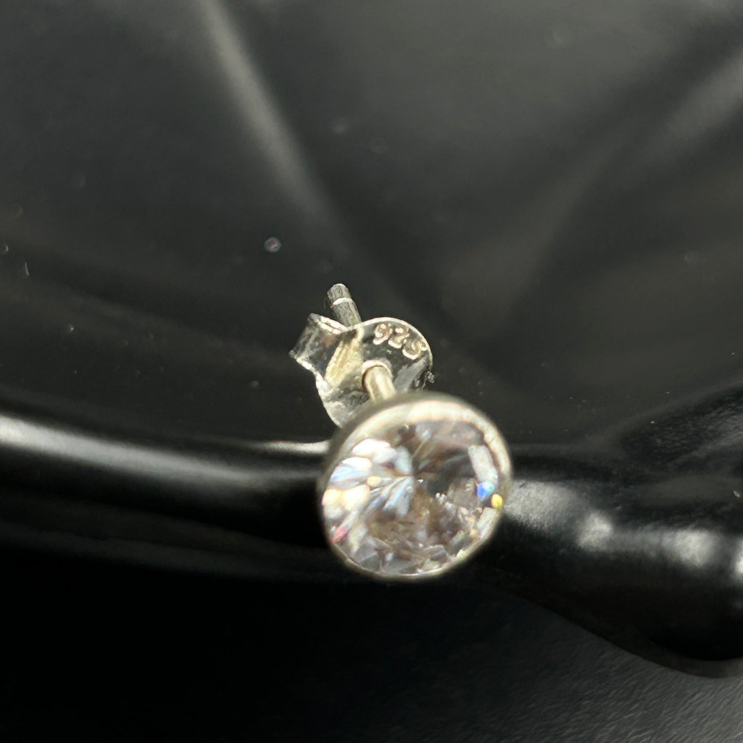 Pure Silver Stud Earrings -Bezel Round