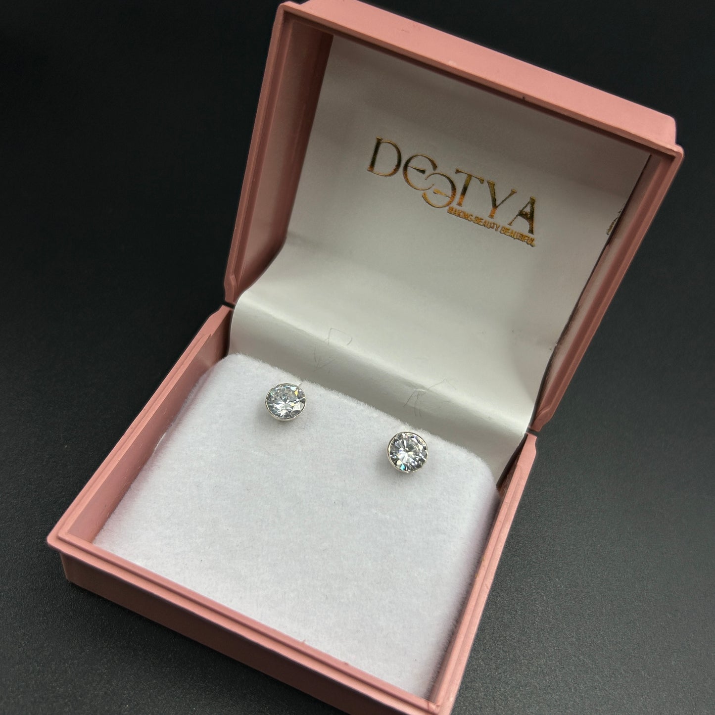 Pure Silver Stud Earrings -Bezel Round