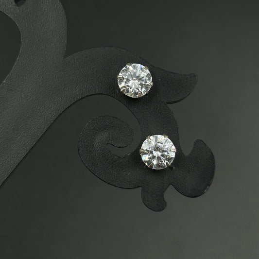 Pure Silver Stud Earrings - Round Cut