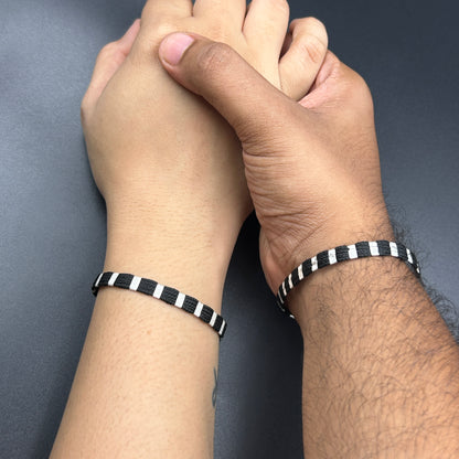 Pure Silver Black Thread Couples Bracelet